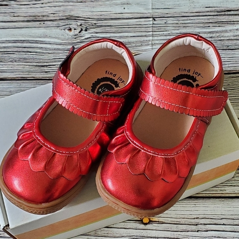 Livie & Luca Ruche Mary Jane Shoes Metallic Red Christmas Shoes New Without Box